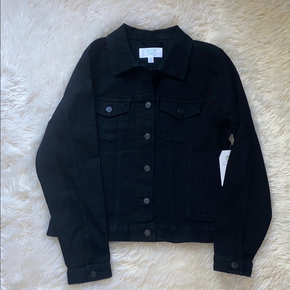 Time and Tru Black Jean Jacket Classic Denim Style - Picture 2 of 3